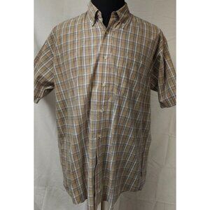 Wrangler Cool River Mens Large Tan Plaid  Short Sleeve Button Down Western Shirt